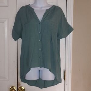 The Limited seafoam green high low short sleeve blouse Sz M